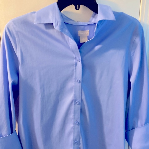COPY - Chico’s blue, no iron button down blouse with rolled up cuffs stretch - Picture 6 of 8